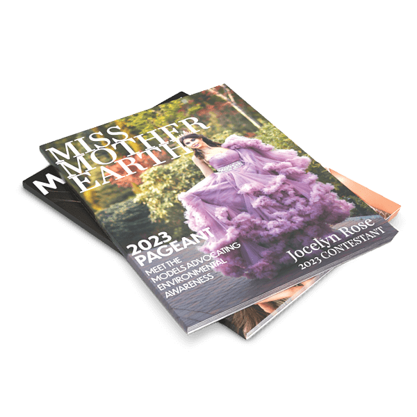 Pageant magazines stacked, Miss Mother Earth cover with lavender gown