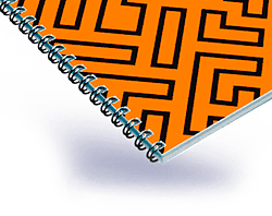 Wire-O booklet with orange maze cover and twin-loop wire binding