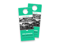 Door hangers in green with car photos and free estimates text