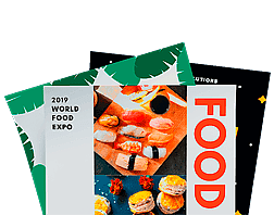 Posters overlapping, 2019 World Food Expo sushi poster in front
