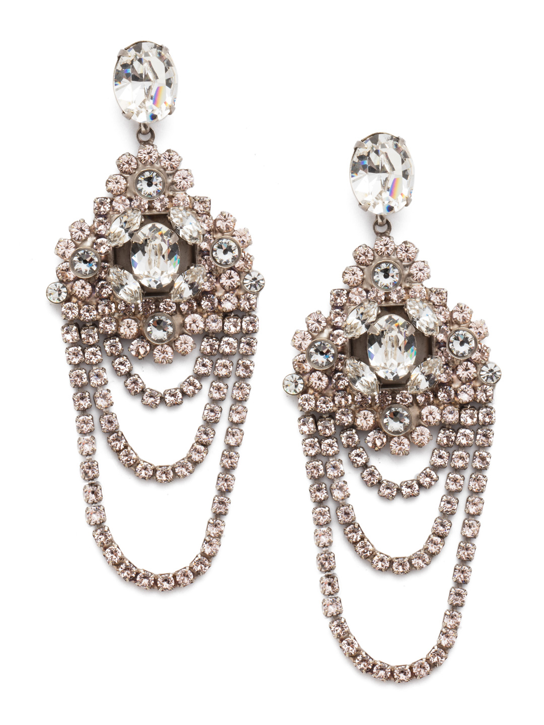 Crystal Chandelier Earrings Statement Earring in Antique Silvertone