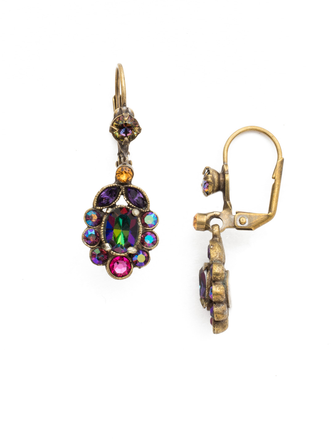 Crystal and Cabochon Cluster Drop Earring in Antique Goldtone Volcano