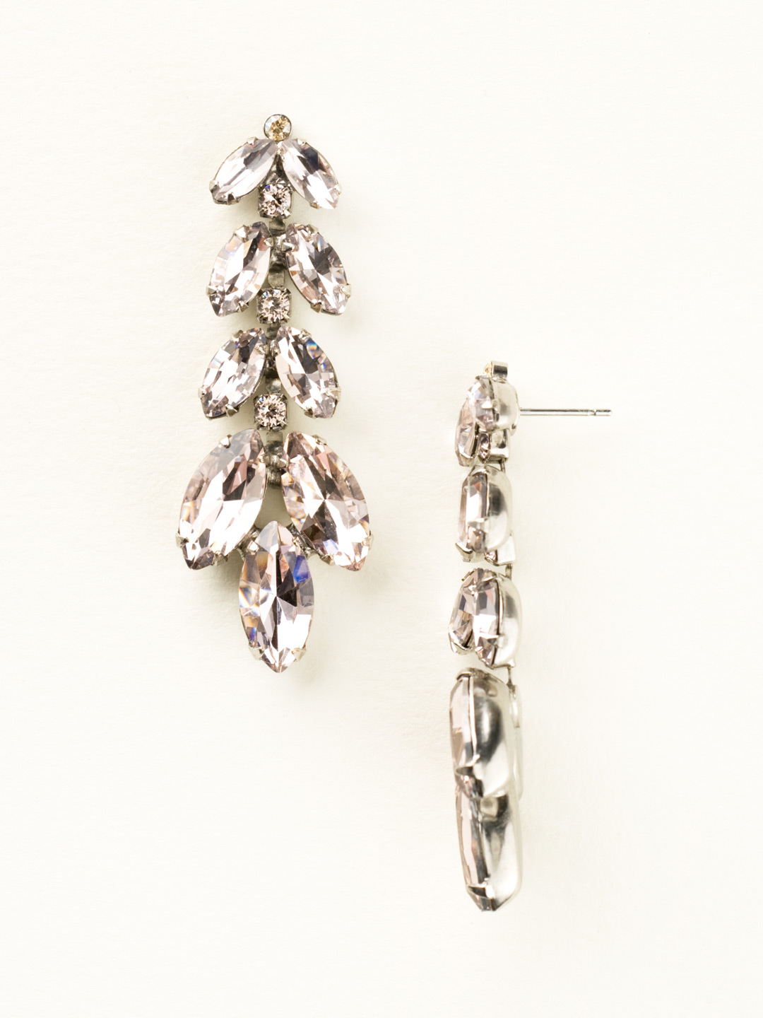 Repeating Navette Crystal Drop Earring in Antique Silvertone Satin