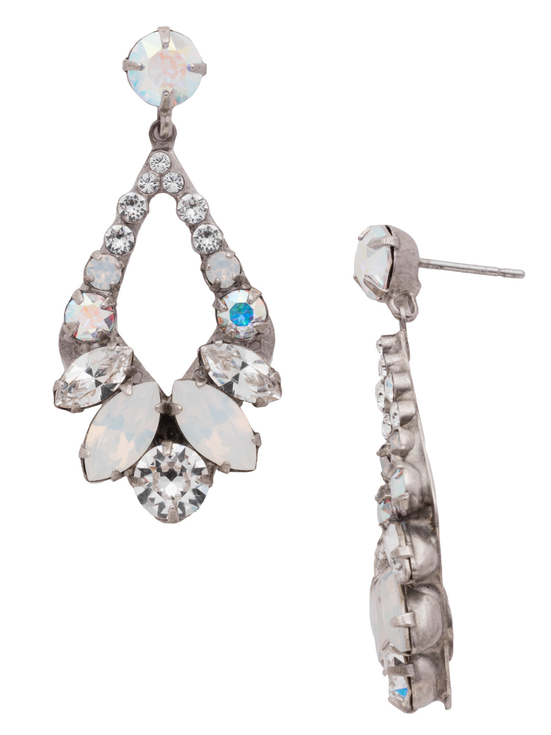 Navette and Round Crystal Adornment Post Earring in Antique Silvertone