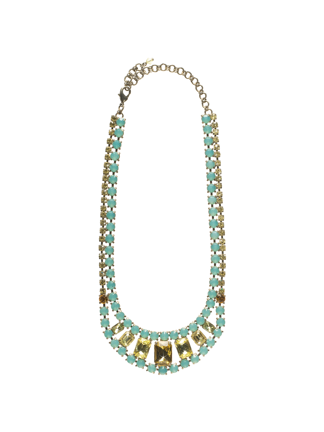 Crystal Double Row Octagon Necklace in Antique Silvertone Atlantis