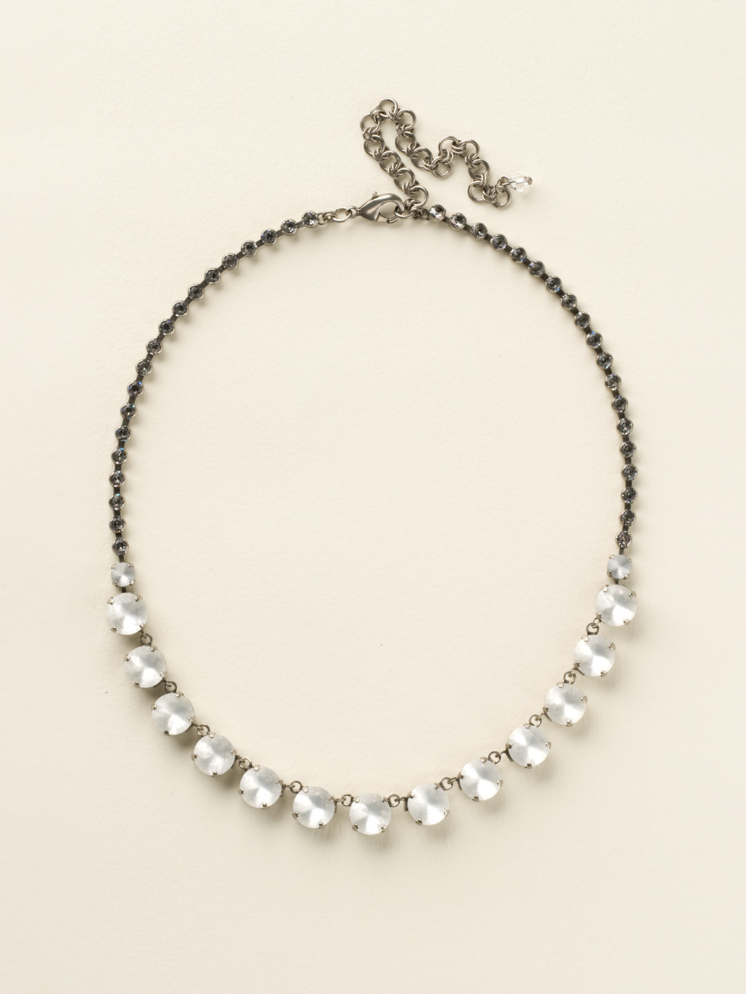 Repeating Rivoli Classic Line Necklace in Antique Silvertone Matte