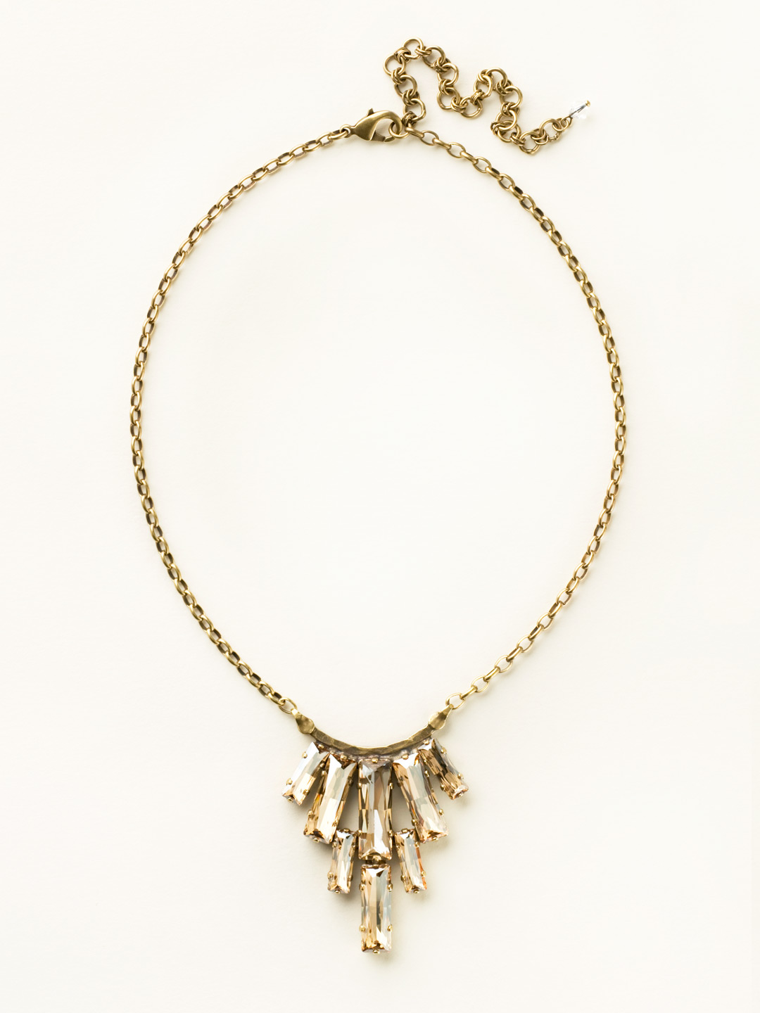 Baguette Crystal Statement Pendant Necklace in Antique Goldtone