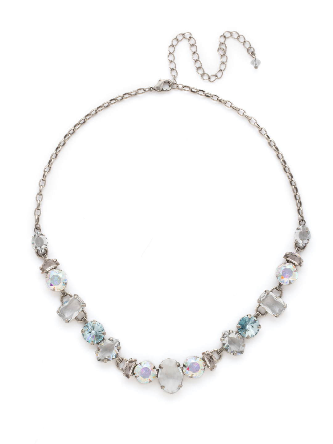Socialite Statement Necklace in Antique Silvertone Rainbow Quartz
