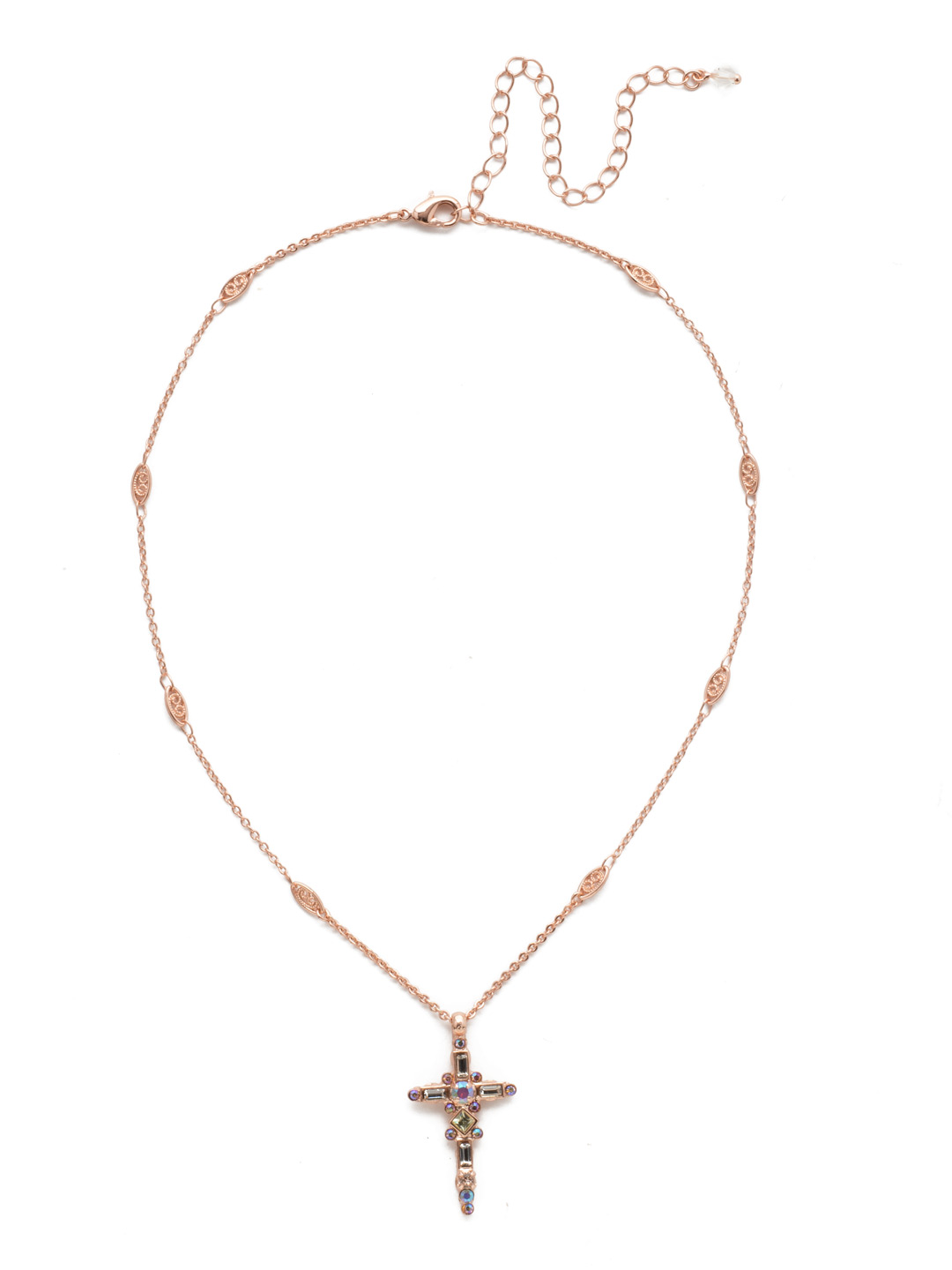 Delicate Sliding Cross Pendant Necklace in Rose Goldtone Rose Garden