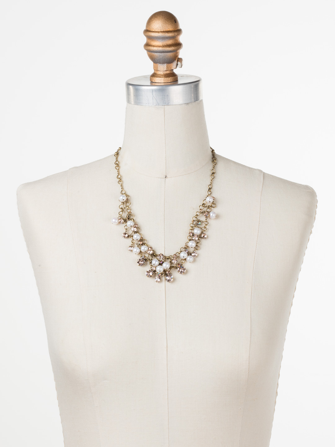 Clustered Crystal and Bead Necklace in Antique Goldtone Raw Sugar