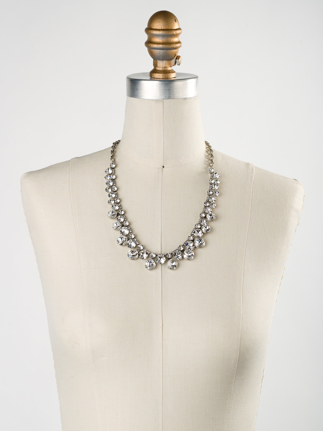 Cushion Cut Crystal Statement Collar Necklace in Antique Silvertone