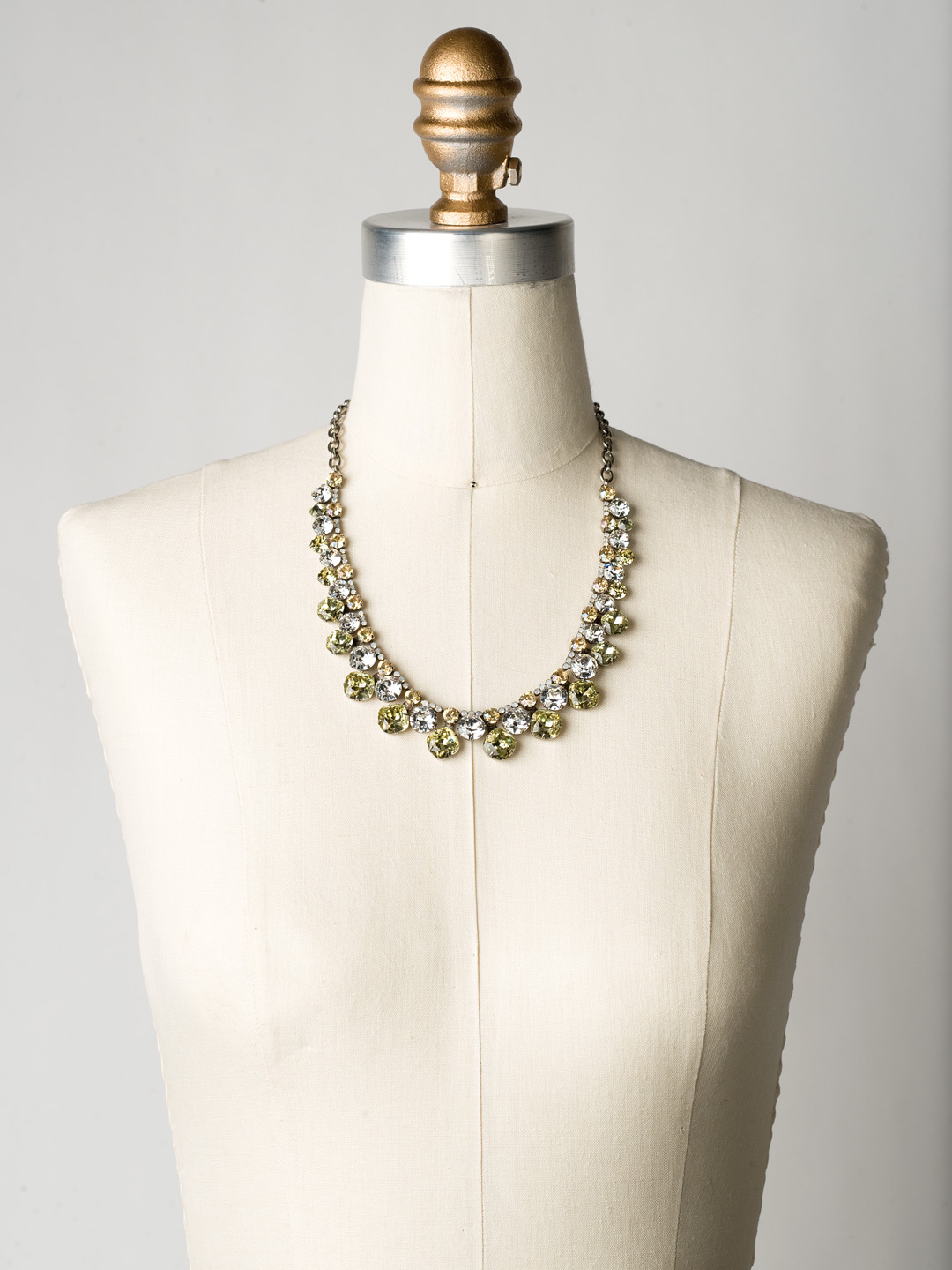 Cushion Cut Crystal Statement Collar Necklace in Antique Silvertone