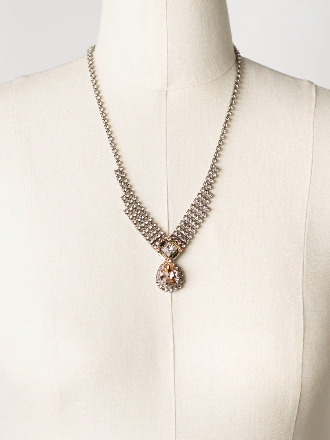 Woven Rhinestone Crystal Pear Pendant in Antique Silvertone Satin