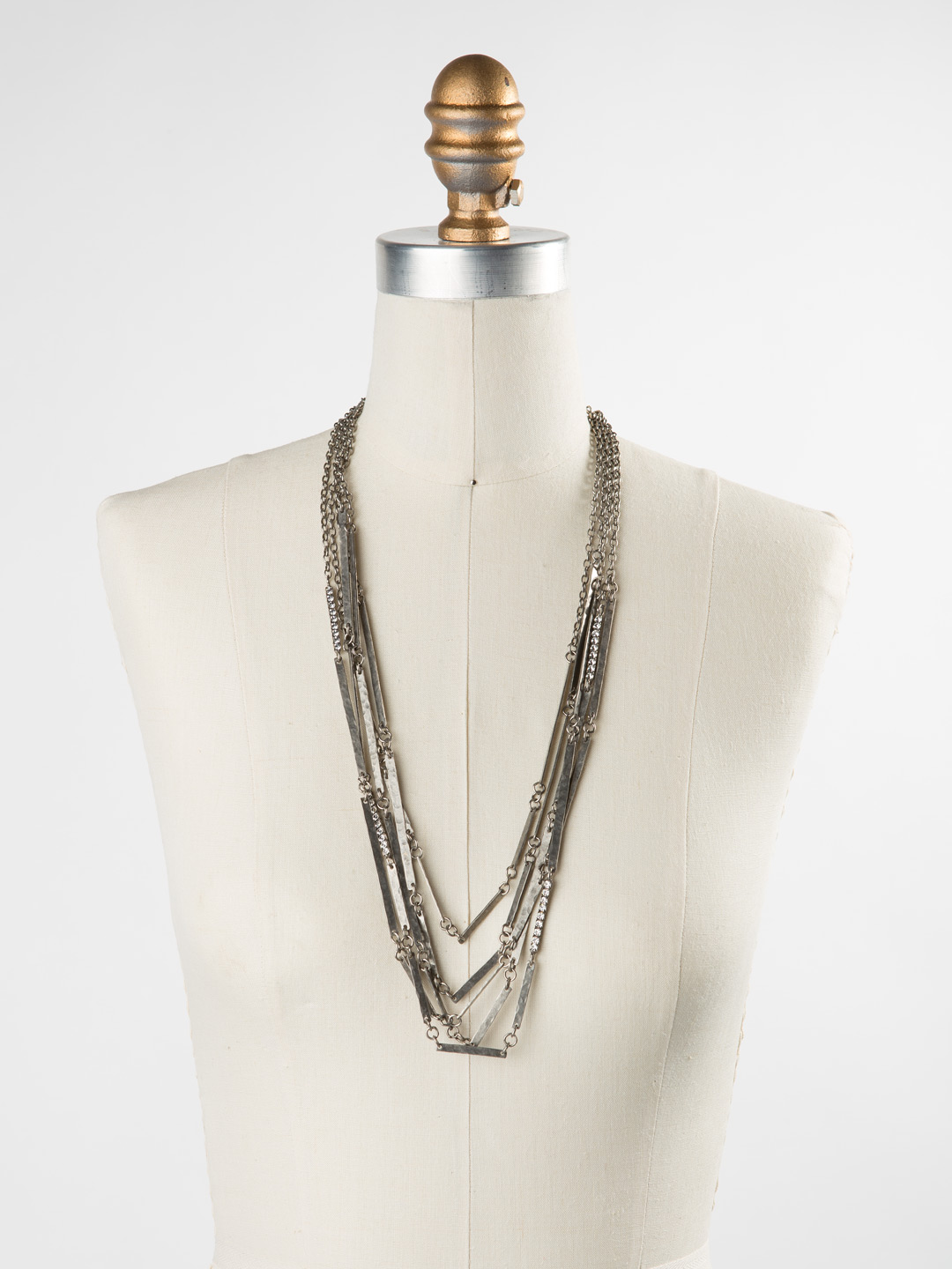 Linked Hammered Metal MultiStrand Necklace in Antique Silvertone
