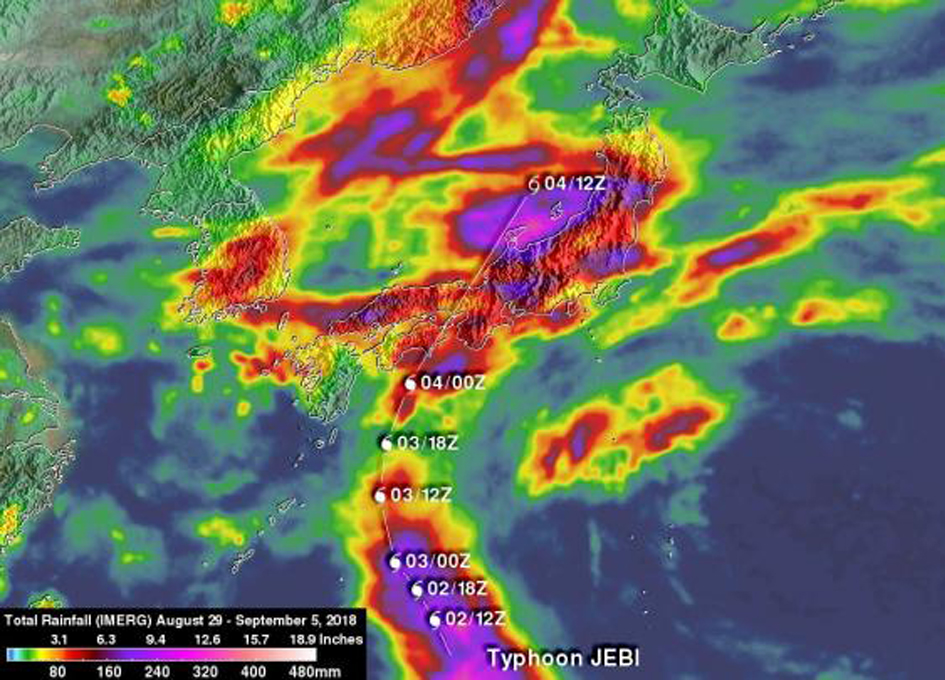 Heavy Rains From Super Typhoon Jebi SpaceRef