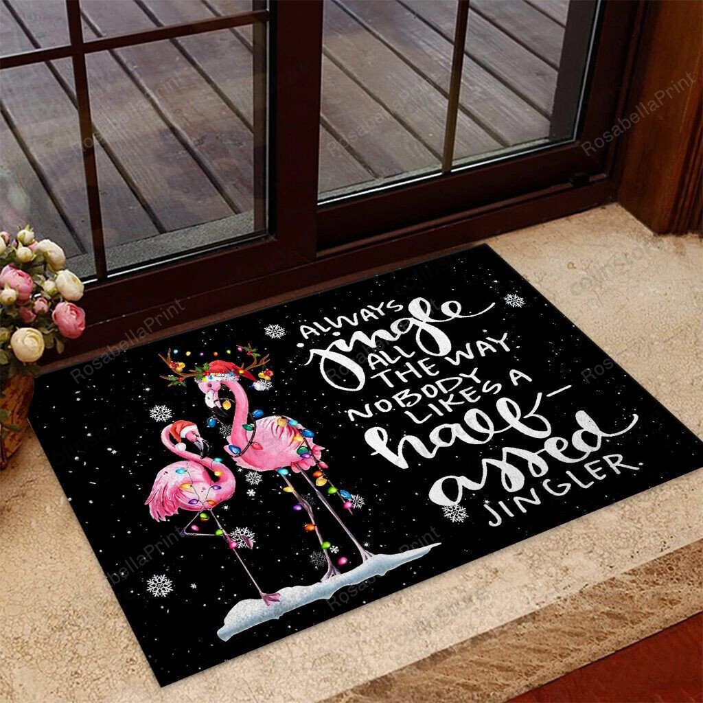 Always jingle all the way Flamingo Doormat