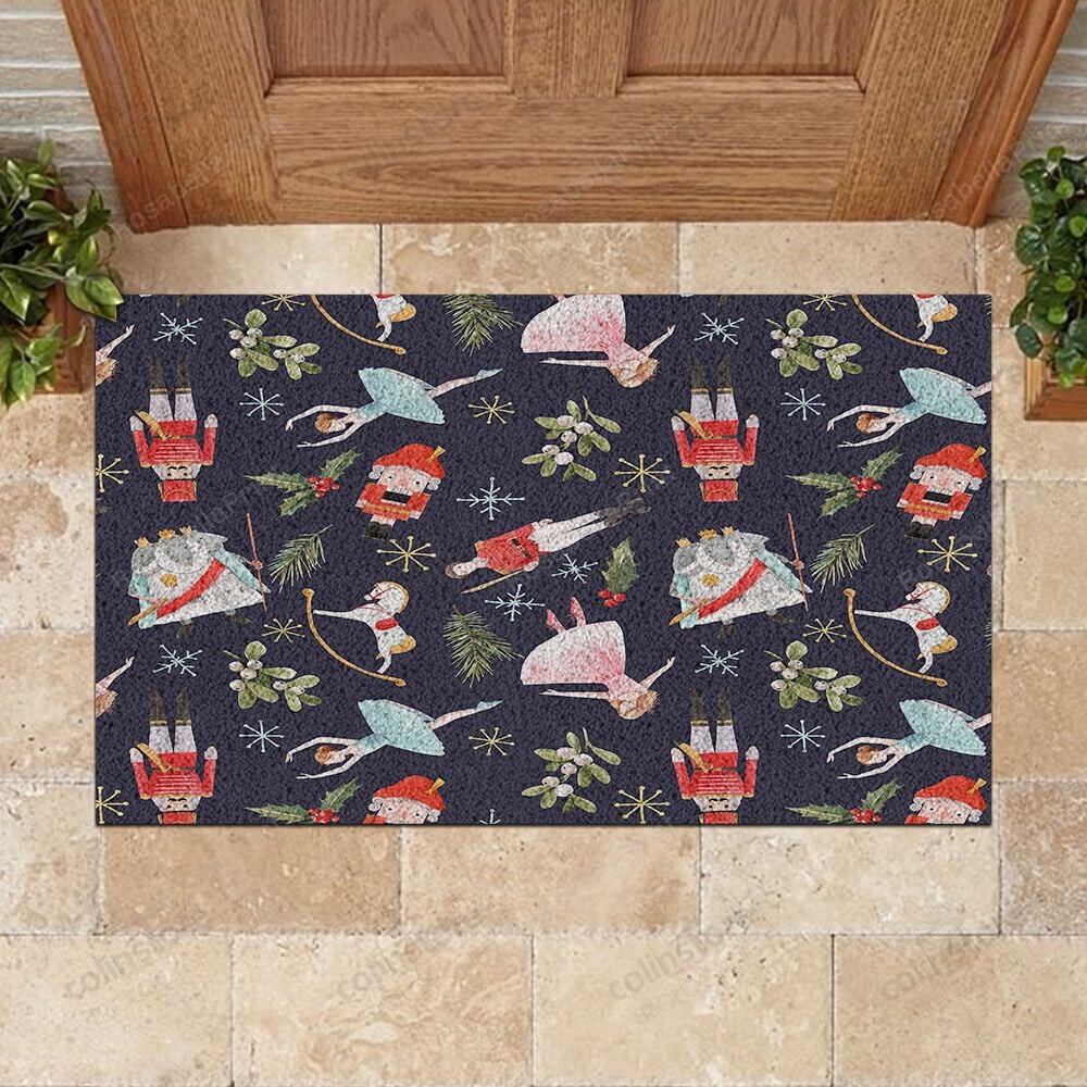 Ballet Dancers And Nutcrackers Christmas Pattern Doormat, Christmas Pattern Doormat