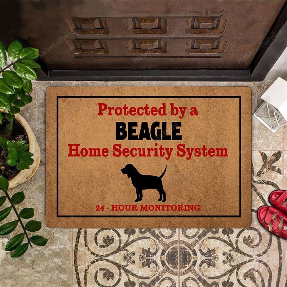 Beagle Protected By Home Security System Doormat Fun Doormat Outdoor For Beagle Lover Owner