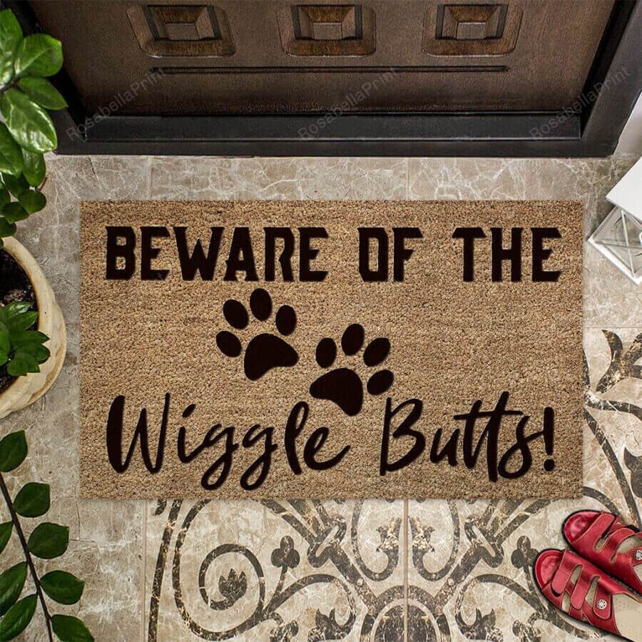 Beware Of The Wiggle Butts Front Back Door Rug Durable Rubber Backing Non Slip Welcome DoorMat