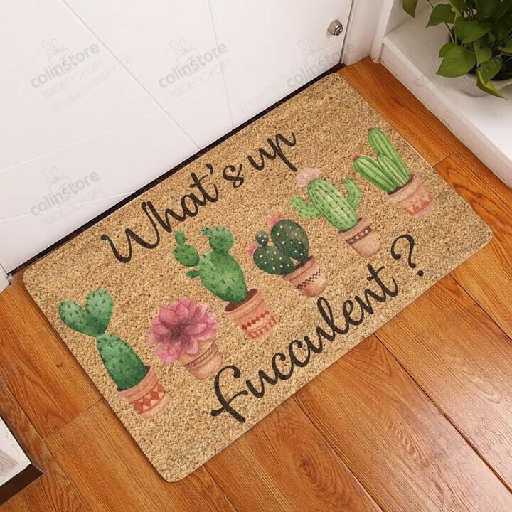 What’s Up Fucculent Front Back Door Rug Durable Rubber Backing Non Slip Welcome DoorMat