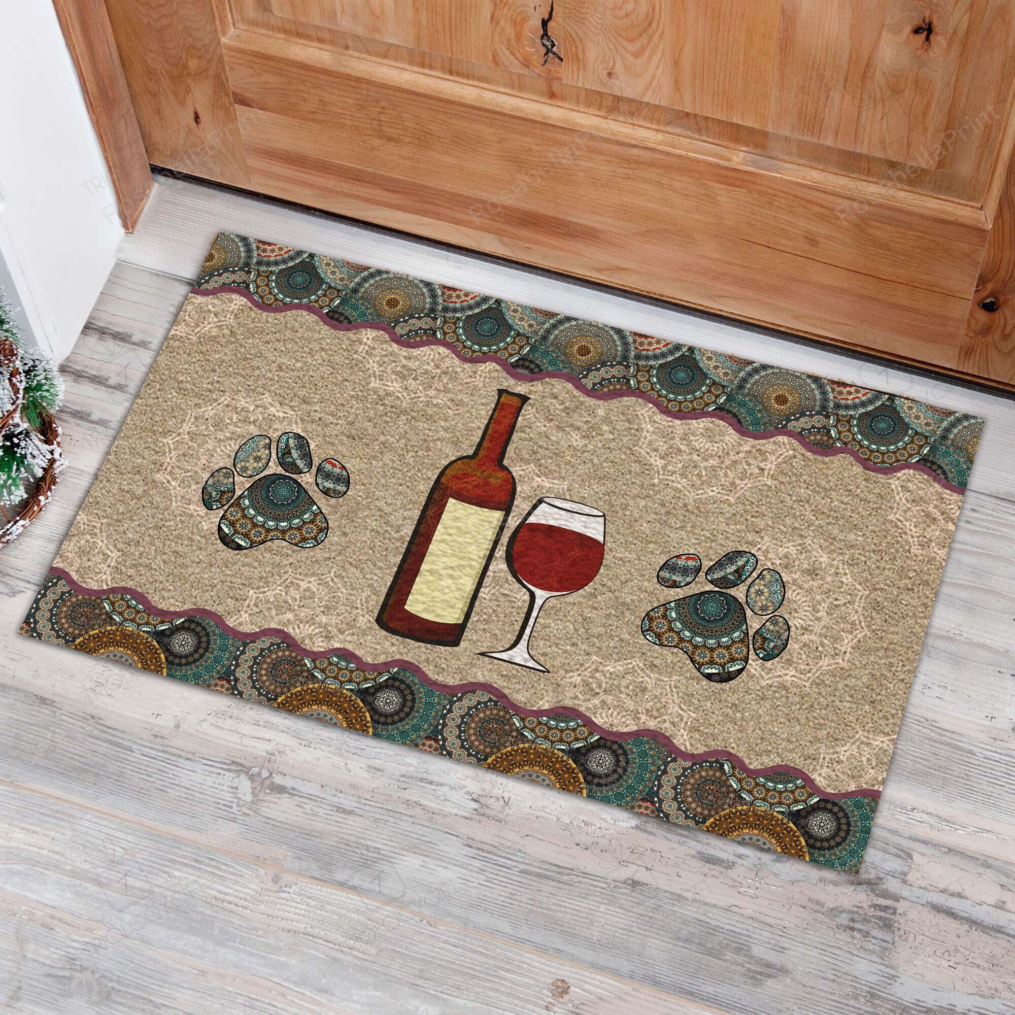 Wine And Paw Front Back Door Rug Durable Rubber Backing Non Slip Welcome DoorMat