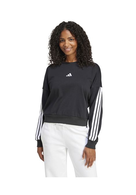 Felpa Adidas Essentials 3 Stripes French Terry Girocollo Nero Bianco Donna ADIDAS CORE | Felpe | JE0016-