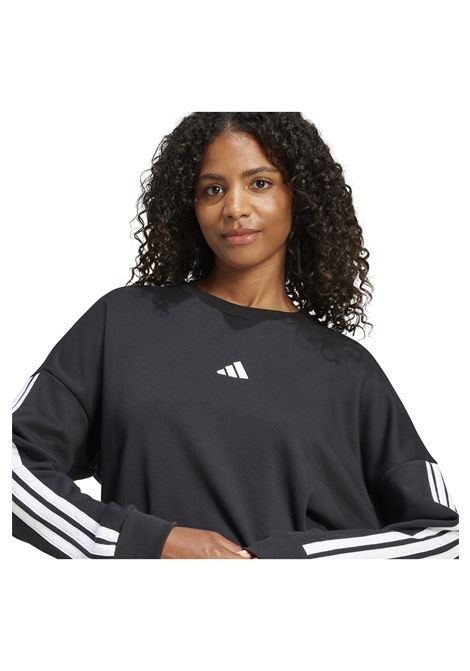Felpa Adidas Essentials 3 Stripes French Terry Girocollo Nero Bianco Donna ADIDAS CORE | Felpe | JE0016-
