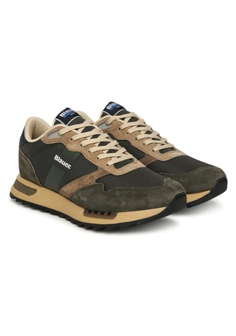 Sneaker Uomo Blauer S3QUEENS01/STO Military Green - Scarpe Casual In Pelle Scamosciata E Tessuto, Suola Leggera, Colore Verde Militare