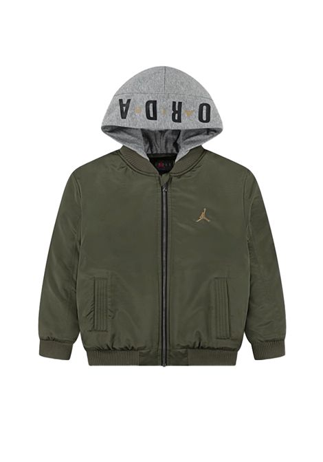 Bomber Jordan Big Logo con Cappuccio Verde Oliva Grigio Ragazzi JORDAN | Giubbini | 95D647-E6F