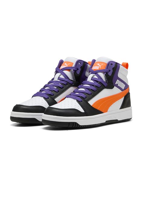 Scarpe Puma Rebound V6 Mid Bianco Nero Arancione Ragazzi PUMA | Sneakers | 393831-34