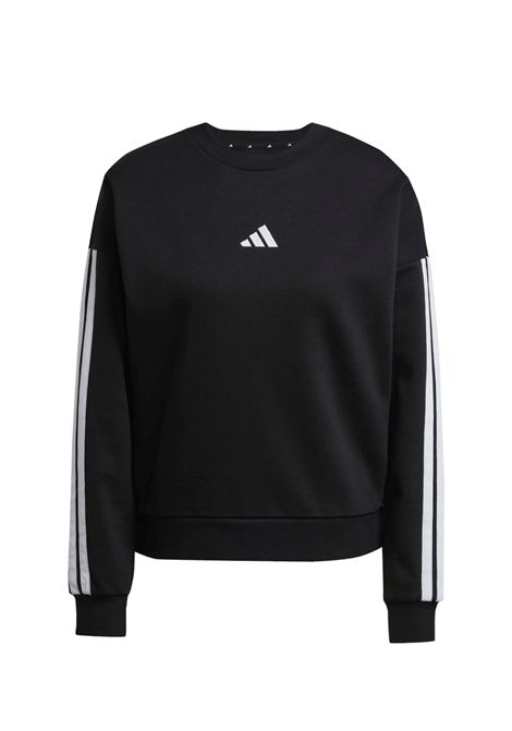 Felpa Adidas Essentials 3 Stripes Fleece Girocollo Nero Bianco Donna ADIDAS CORE | Felpe | JE1298-