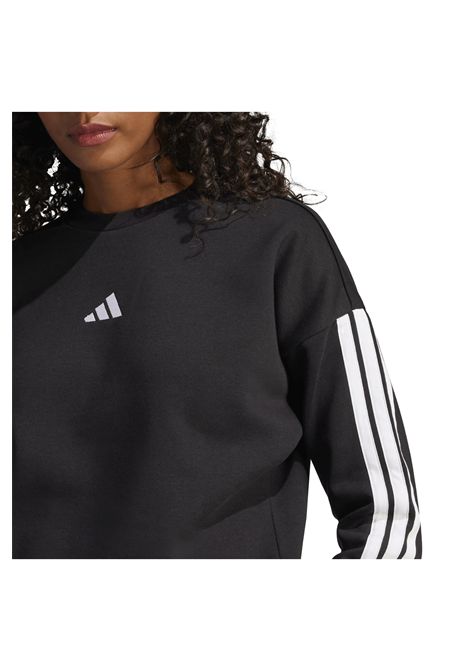 Felpa Adidas Essentials 3 Stripes Fleece Girocollo Nero Bianco Donna ADIDAS CORE | Felpe | JE1298-
