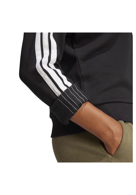 Felpa Adidas Essentials 3 Stripes Fleece Girocollo Nero Bianco Donna ADIDAS CORE | Felpe | JE1298-