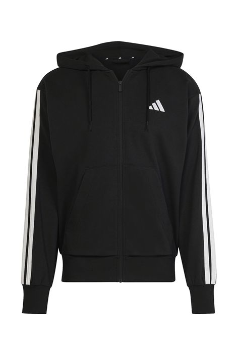 Felpa Adidas Essentials 3 Stripes French Terry con Zip e Cappuccio Nero Bianco Uomo ADIDAS CORE | Felpe | JD1877-