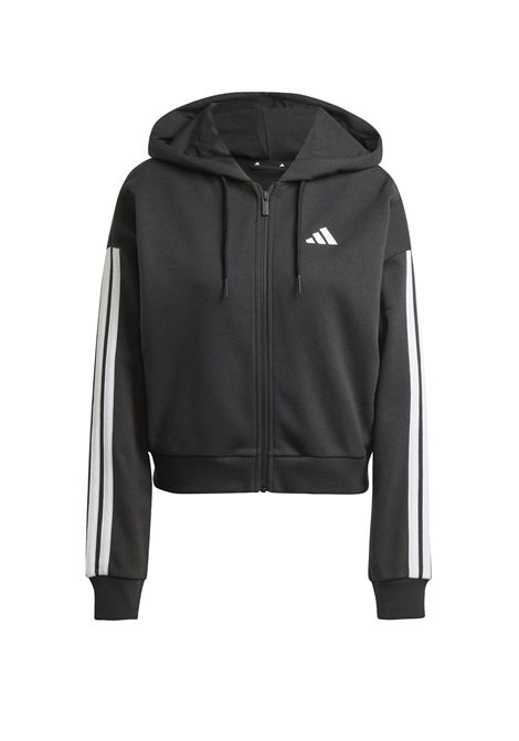 Adidas Essentials 3 Stripes French Terry Zip Hoodie Black White Women ADIDAS CORE | Sweatshirts | JE0052-