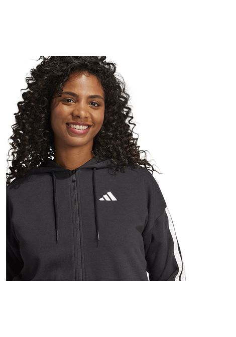 Adidas Essentials 3 Stripes French Terry Zip Hoodie Black White Women ADIDAS CORE | Sweatshirts | JE0052-