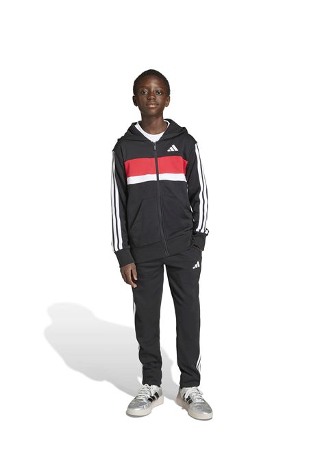 Tuta Adidas Essentials 3 Stripes Tiberio French Terry Nero Bianco Rosso Ragazzi ADIDAS CORE | Tute | KC6415-