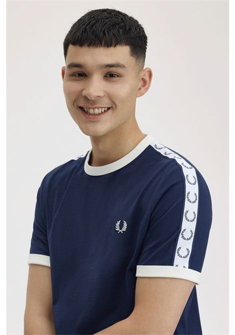T-shirt Fred Perry Taped Ringer Blu Navy Uomo FRED PERRY | T-shirt | M4620-266
