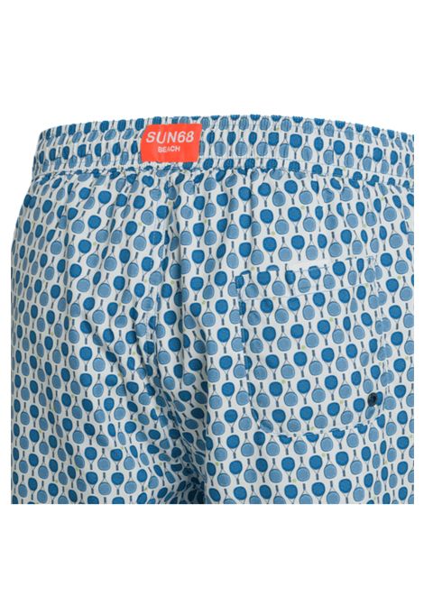 Sun68 Swim Pant Tennis Rackets Pattern White Blue Men SUN68 | Swimwear | H35111-0113