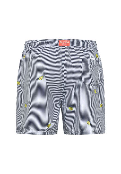 Sun68 Striped Swim Pant with Small Avocados Embroidery Blue White Men SUN68 | Swimwear | H36111-0701