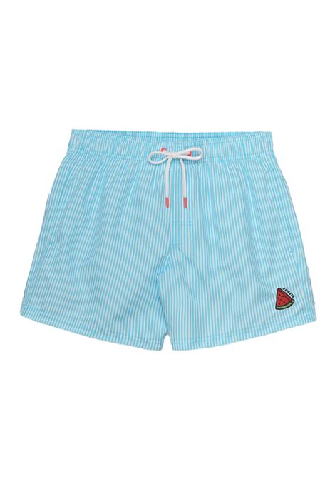 Costume Sundek con Stampa a Righe Juicy Stripes e Ricamo Frutta Azzurro Uomo SUNDEK | Costumi | M504BDRT3JI-A61JI