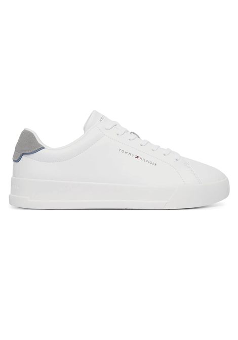 Scarpe Tommy Hilfiger Court Leather Detail Ess Bianco Grigio Uomo TOMMY HILFIGER | Sneakers | FM0FM05367-02U