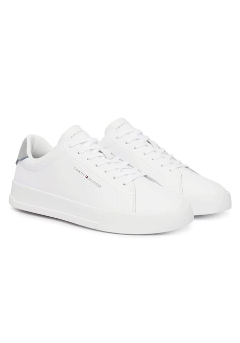 Scarpe Tommy Hilfiger Court Leather Detail Ess Bianco Grigio Uomo TOMMY HILFIGER | Sneakers | FM0FM05367-02U