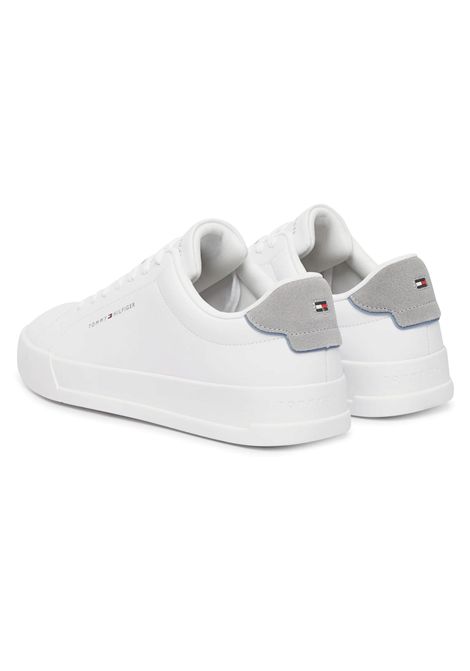 Scarpe Tommy Hilfiger Court Leather Detail Ess Bianco Grigio Uomo TOMMY HILFIGER | Sneakers | FM0FM05367-02U