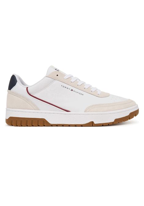 Scarpe Tommy Hilfiger Basket Core Leather Suede Mix Bianco Ecru Uomo TOMMY HILFIGER | Sneakers | FM0FM05881-0GZ