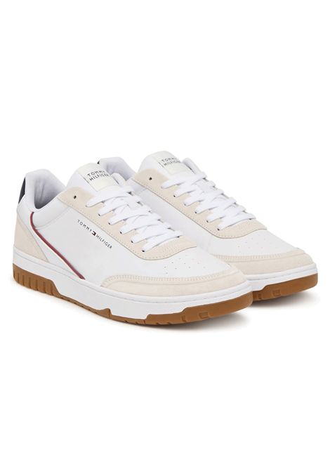 Scarpe Tommy Hilfiger Basket Core Leather Suede Mix Bianco Ecru Uomo TOMMY HILFIGER | Sneakers | FM0FM05881-0GZ