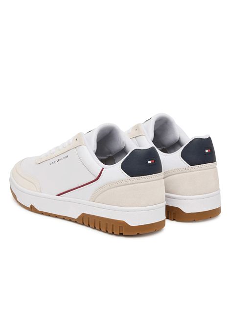 Scarpe Tommy Hilfiger Basket Core Leather Suede Mix Bianco Ecru Uomo TOMMY HILFIGER | Sneakers | FM0FM05881-0GZ