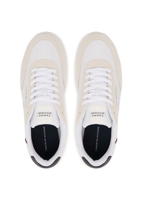 Scarpe Tommy Hilfiger Basket Core Leather Suede Mix Bianco Ecru Uomo TOMMY HILFIGER | Sneakers | FM0FM05881-0GZ