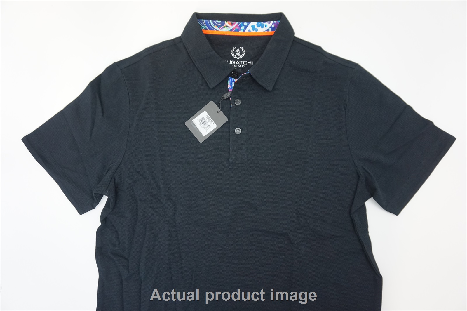 New Bugatchi Golf Contrast Collar Polo Mens Size Large Black 236B | eBay