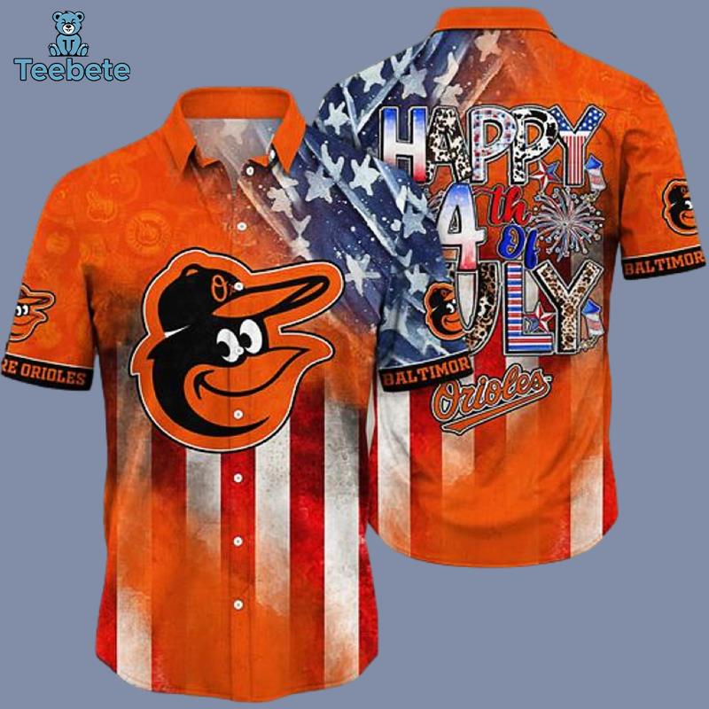 4Th Of July Orange Baltimore Orioles Bright Hawaiian Shirts